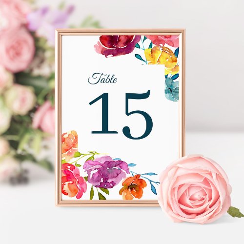 Bright Summer Wedding Table Number Sign