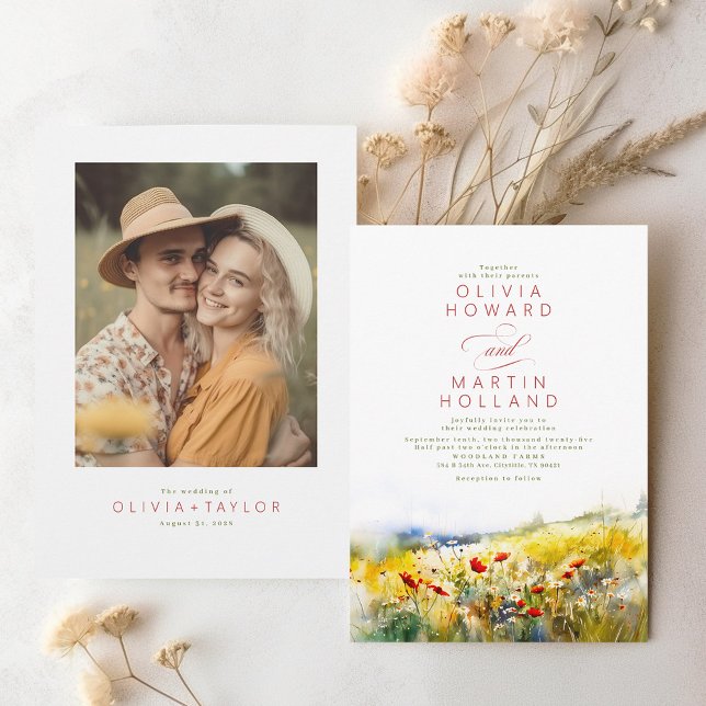 Bright Summer Wildflowers Boho Photo Wedding Invitation (Creator Uploaded)