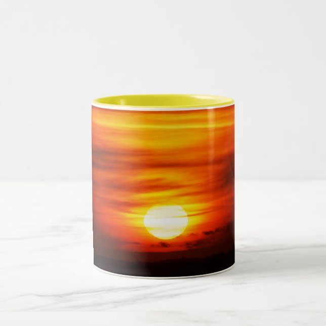 Bright sun at sunset, Jersey Two-Tone Coffee Mug (Center)