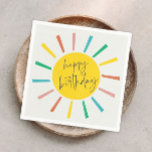 Bright Sun Script Kids Birthday Party Napkins<br><div class="desc">A Bright Sun Script Kids Birthday Party Napkins with rainbow sun and modern script happy birthday. Click the edit button to customize this design with your details.</div>