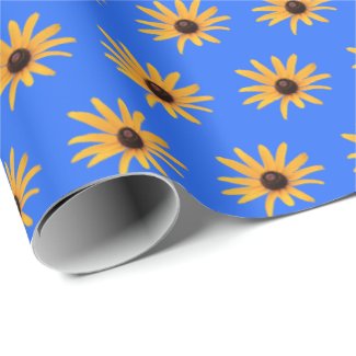 Bright Sun Yellow Flower Royal Blue Floral Pattern
