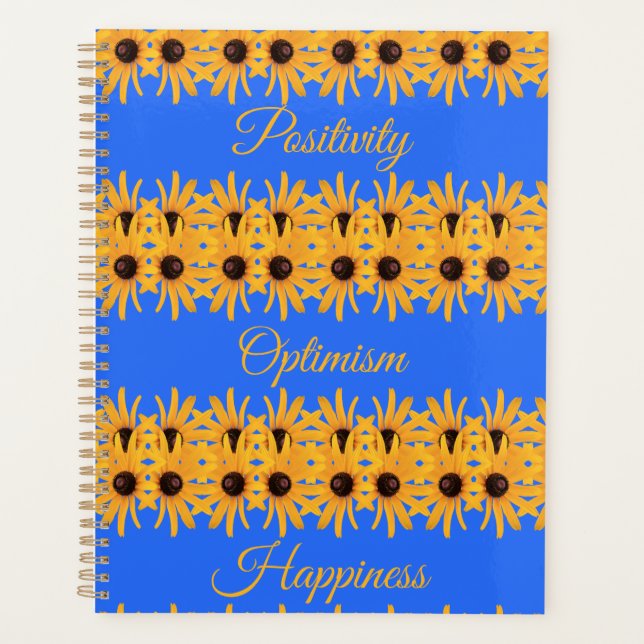 Bright Sun Yellow Flowers Inspirational Royal Blue Planner (Front)