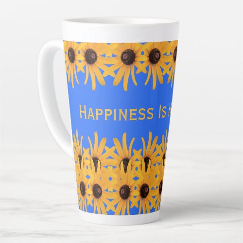 Bright Sun Yellow Flowers on Royal Blue Latte Mug