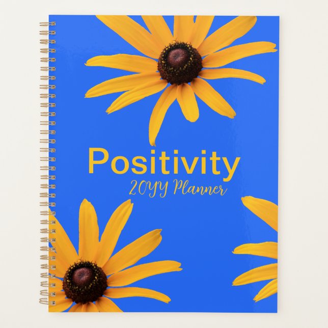 Bright Sun Yellow Flowers, Royal Blue Motivational Planner (Front)