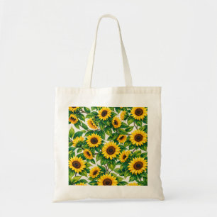 Bright Sunflower Botanical Watercolor Pattern Tote Bag