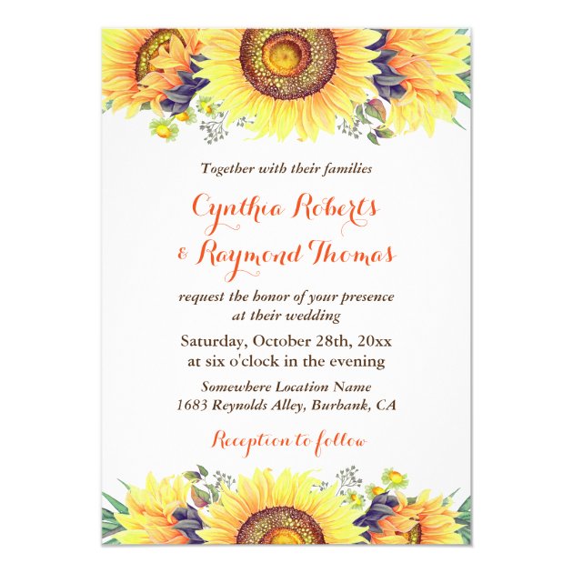 Bright Sunflower Bouquet Rustic Chic Wedding Invitation