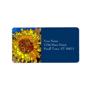 Bright Sunflower Circle Mosaic Digital Art Print Label