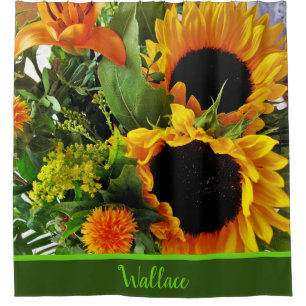 Bright Sunflower Floral Add-Name Shower Curtain