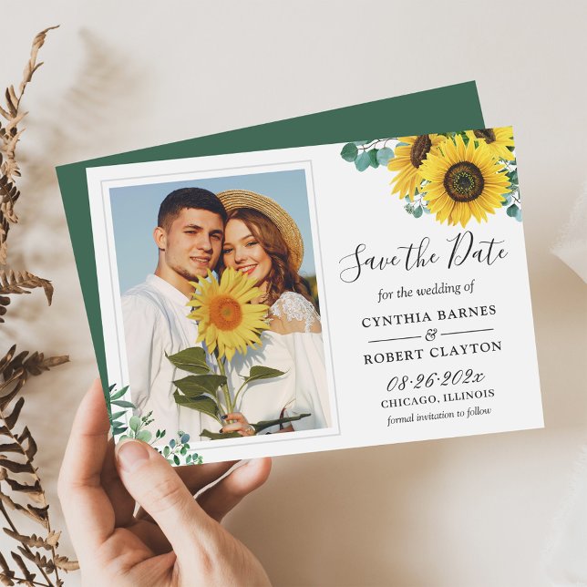 Bright Sunflower Greenery Eucalyptus Photo Wedding Save The Date (Creator Uploaded)
