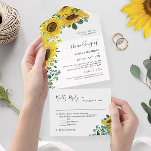 Bright Sunflower Greenery Eucalyptus Wedding All In One Invitation
