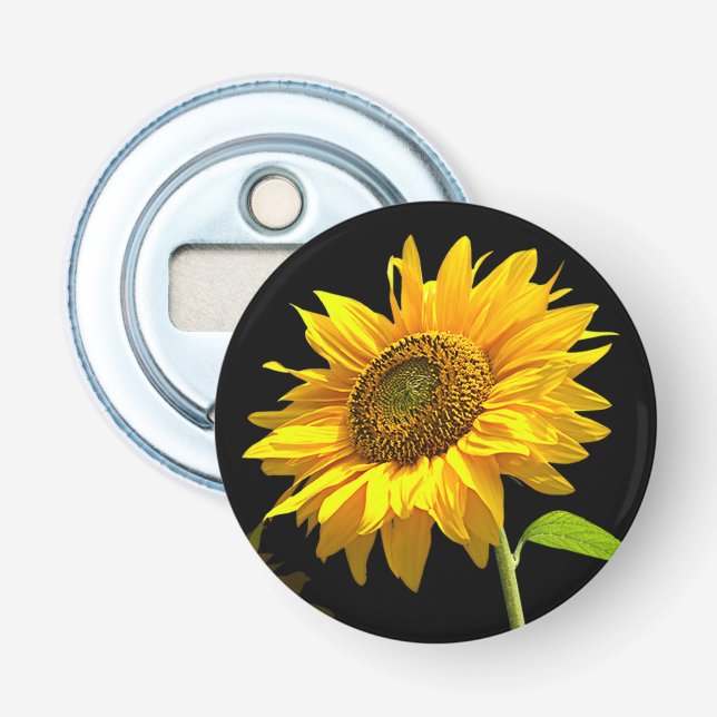 Bright Sunflower on Black Background Bottle Opener (Front)
