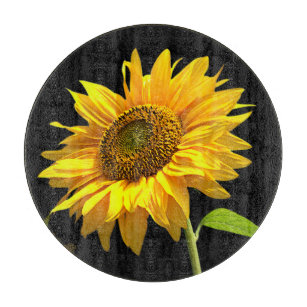 Lunarable Sunflower Cutting Board, 3 Sunflowers on Wooden