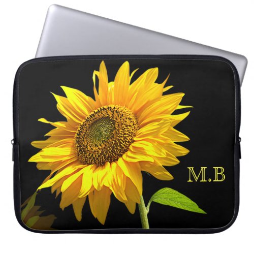 Bright Sunflower on Black Background Laptop Sleeve