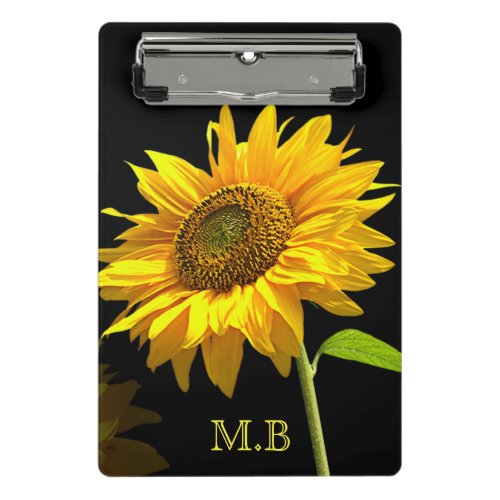 Bright Sunflower on Black Background Mini Clipboard