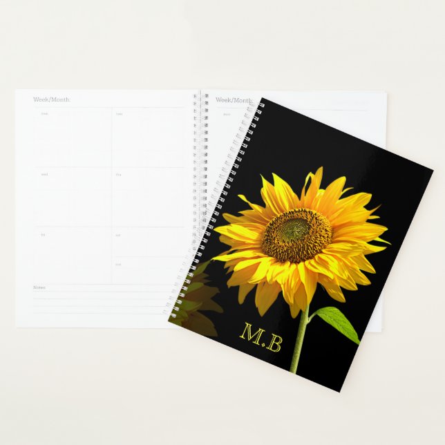 Bright Sunflower on Black Background Planner (Display)