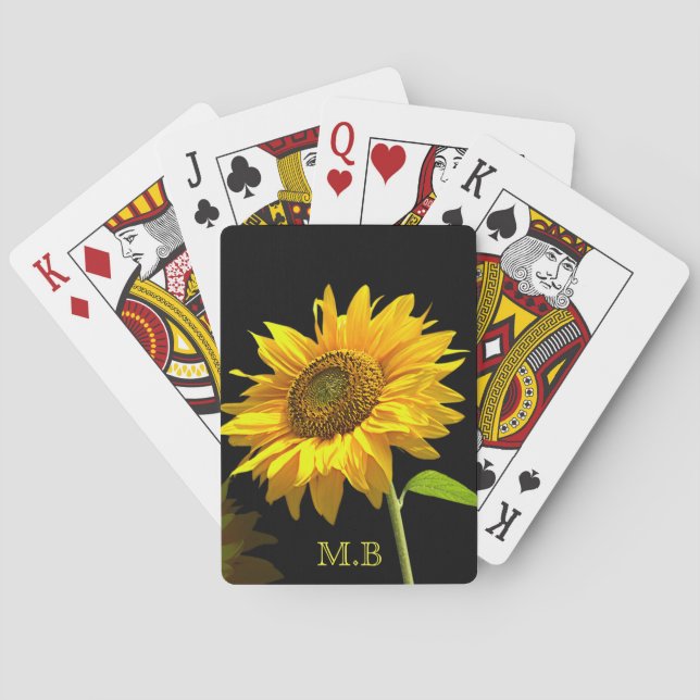 Bright Sunflower on Black Background Poker Cards (Back)
