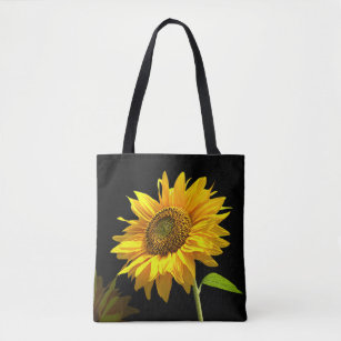 Sunflowers Bags Zazzle Bright Sunflower On Black Background Tote Bag