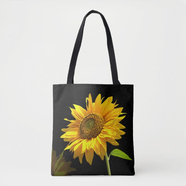 Bright Sunflower on Black Background Tote Bag (Front)