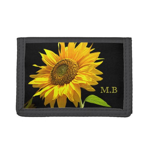 Bright Sunflower on Black Background Trifold Wallet