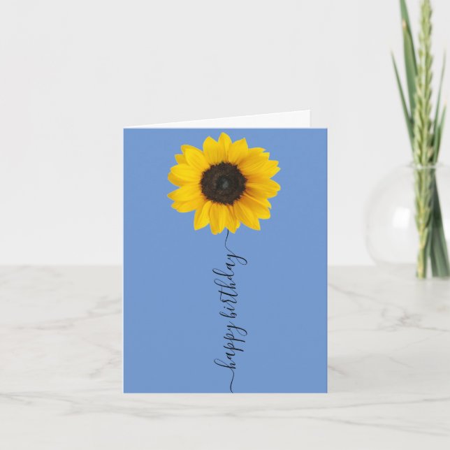 Bright Sunflower on Blue Birthday Greeting Card (Front)
