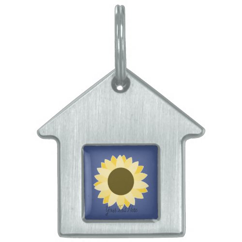Bright Sunflower on Navy Blue Pet ID Tag