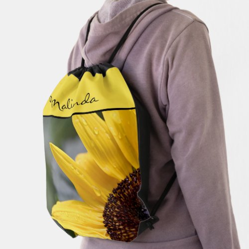 Bright Sunflower Personalized Drawstring Backpack