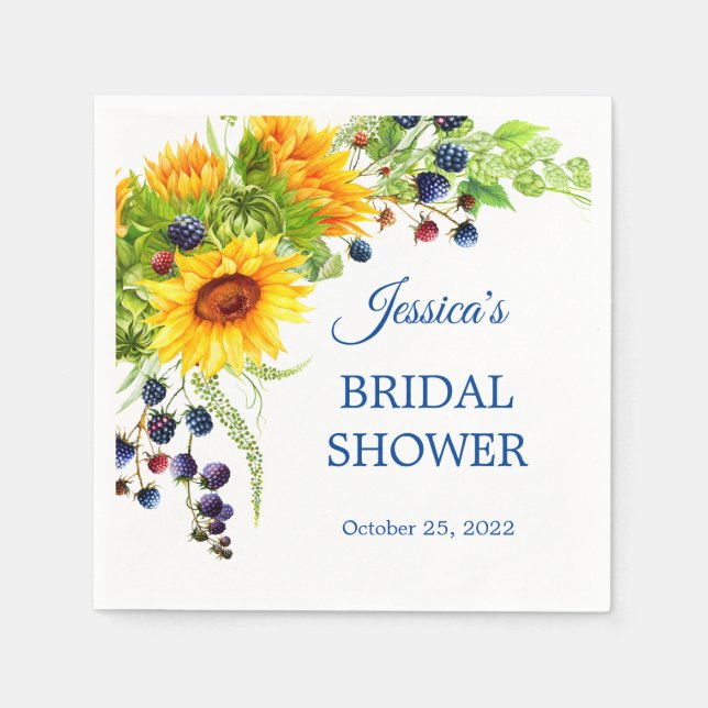 Bright Sunflower Rustic Bridal Shower Paper Napkins (Front)