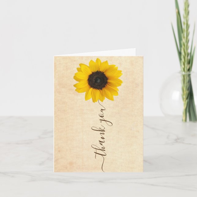 Bright Sunflower | Rustic Hand Lettered Letterpress Thank You Card (Front)