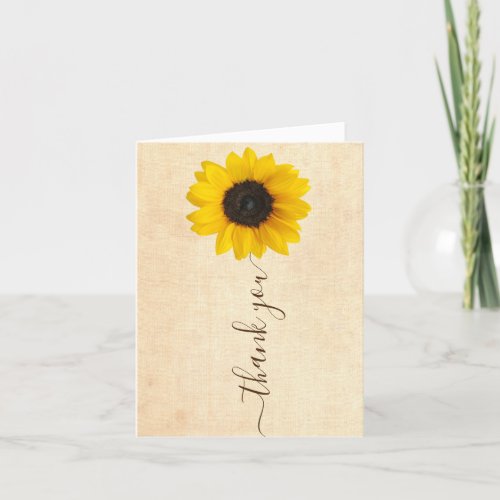 Bright Sunflower  Rustic Hand Lettered Thank You Card