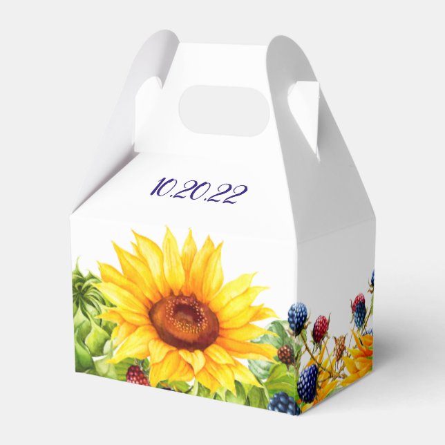 Bright Sunflower Rustic Wedding Favor Box (Back Side)