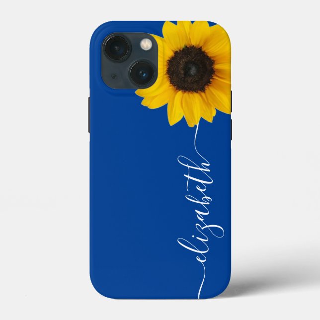 Bright Sunflower Script Stem Name Blue iPhone Case