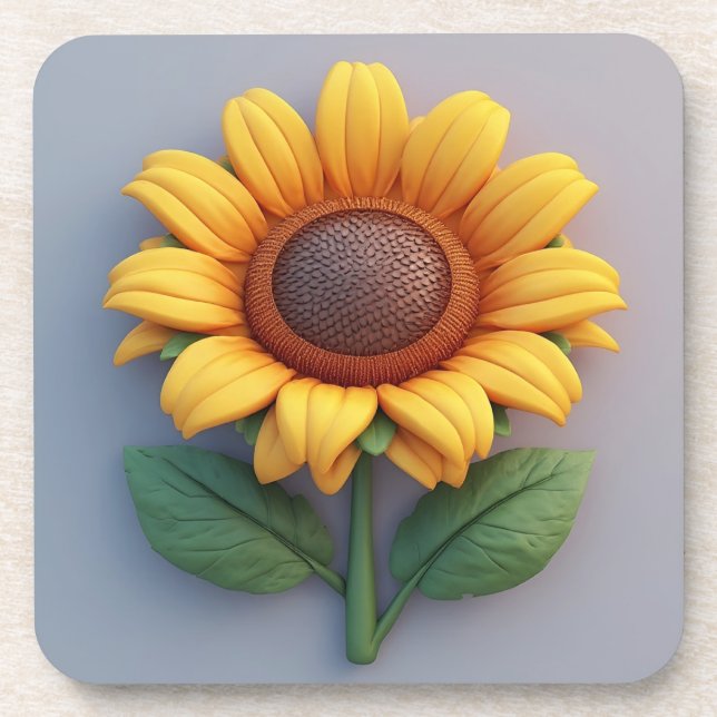 Bright Sunflower Sculpture Beverage Coaster (Front)