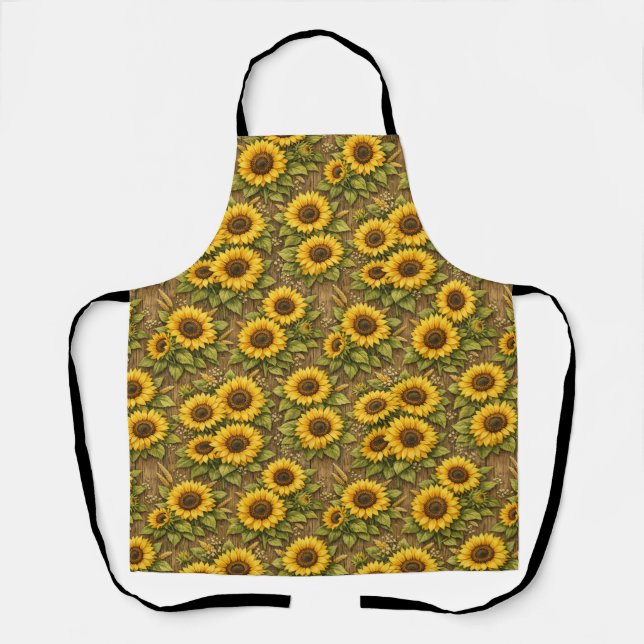 Bright Sunflower Seamless Repeat Pattern Apron (Front)