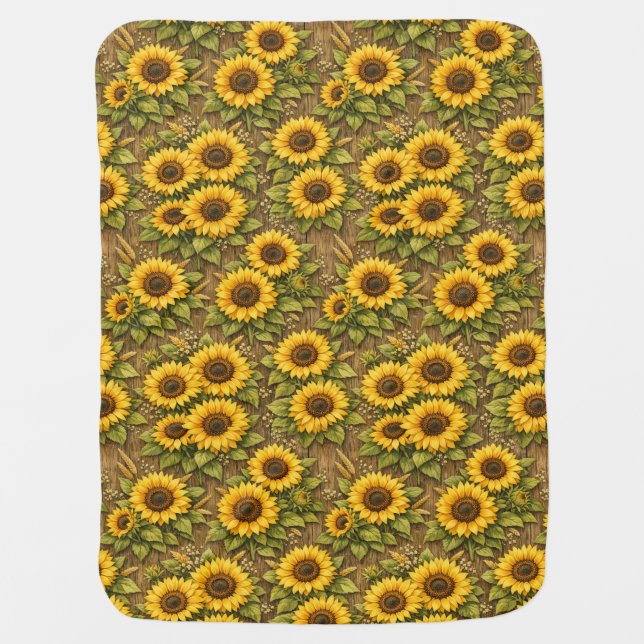 Bright Sunflower Seamless Repeat Pattern Baby Blanket (Front)
