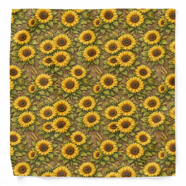 Bright Sunflower Seamless Repeat Pattern Bandana (Front)
