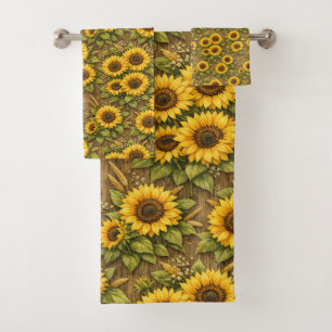 Bright Sunflower Seamless Repeat Pattern Bath Towel Set