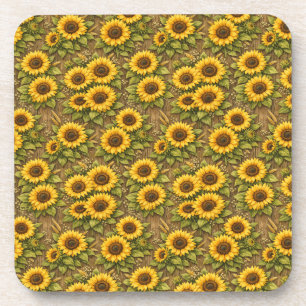 Bright Sunflower Seamless Repeat Pattern Beverage Coaster