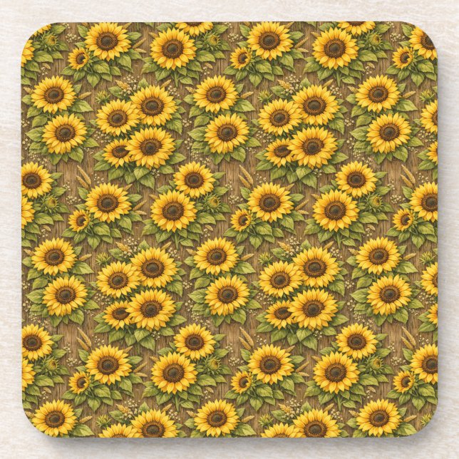 Bright Sunflower Seamless Repeat Pattern Beverage Coaster (Front)