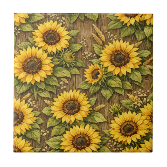 Bright Sunflower Seamless Repeat Pattern Ceramic Tile (Front)