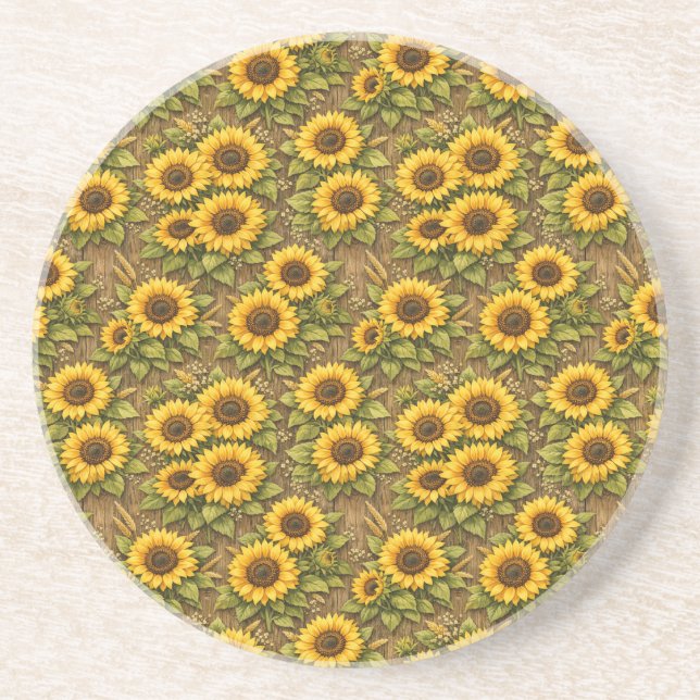 Bright Sunflower Seamless Repeat Pattern Coaster (Front)
