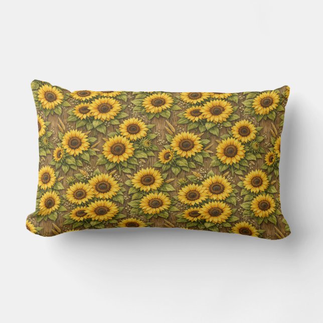 Bright Sunflower Seamless Repeat Pattern Lumbar Pillow (Front)