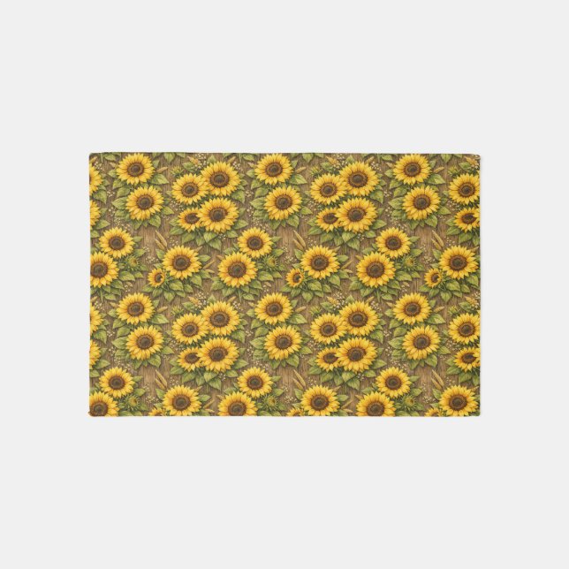 Bright Sunflower Seamless Repeat Pattern Outdoor Rug (Front)