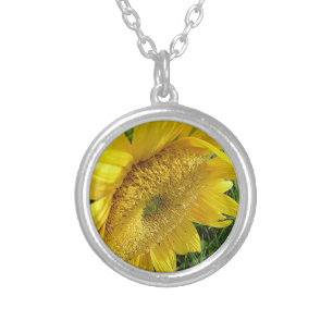 Bright sunflower silver plated necklace