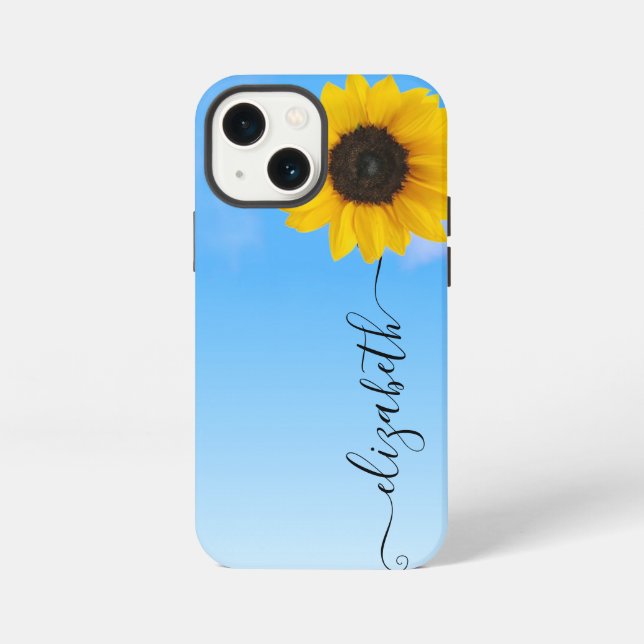 Bright Sunflower Sky Script Stem Name Phone Case (Back)