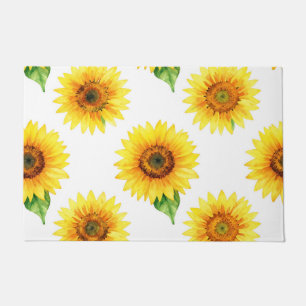 Bright Sunflower Watercolor Seamless Pattern Doormat