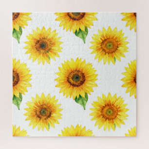 Bright Sunflower Watercolor Seamless Pattern Jigsaw Puzzle