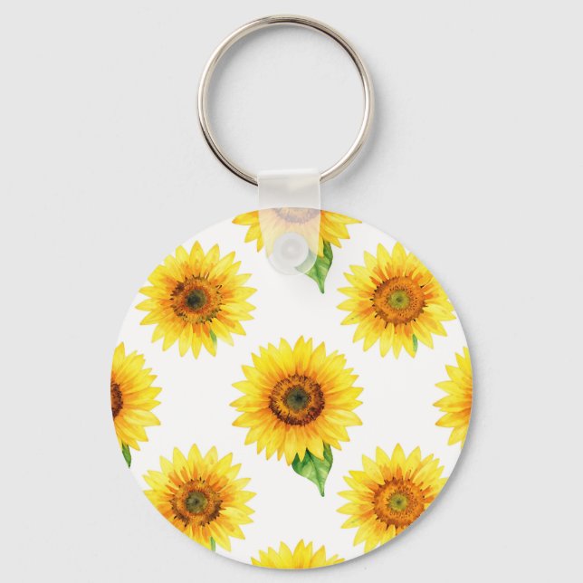 Bright Sunflower Watercolor Seamless Pattern Keychain (Front)