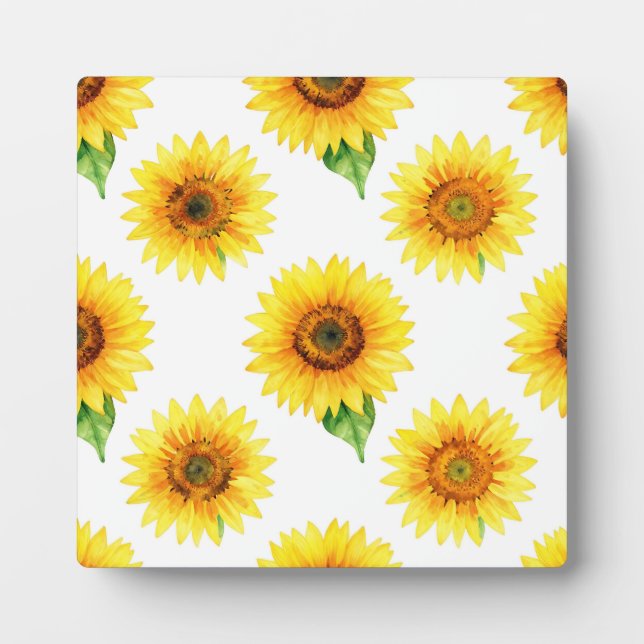 Bright Sunflower Watercolor Seamless Pattern Plaque (Front)