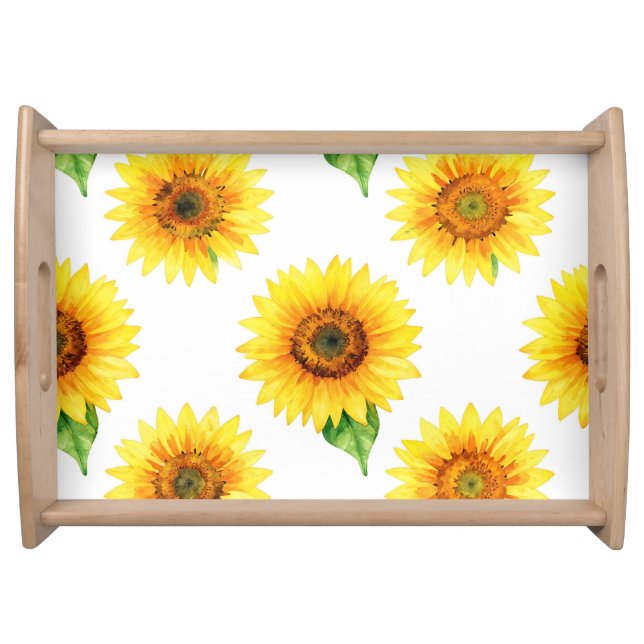 Bright Sunflower Watercolor Seamless Pattern Serving Tray (Front)
