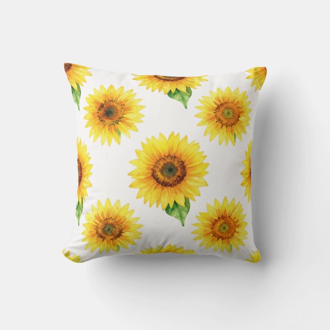 Bright Sunflower Watercolor Seamless Pattern Throw Pillow (Front)
